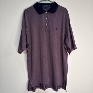 Ralph Lauren Polo Golf Shirt Mens XL Maroon Red And Blue Stripe 100% Pima Cotton